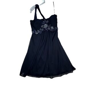 Blondie Nites by Stacy Sklar Dress Women's Junior 7 Dark Blue Beaded 1 Strap